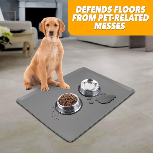 Tapete para Comida de Mascotas Skywin - 28 x 30 Pulgadas Tapete para Perros, Tapete de Silicona para Gatos, Tapete Antideslizante para Comida y Agua de Gatos y Perros, Tapete para Tazones de Comida de Perros, Protector de Pisos para Comida de Perros a Prueba de Agua, Suministros para Mascotas (Gris) - Imagen 3