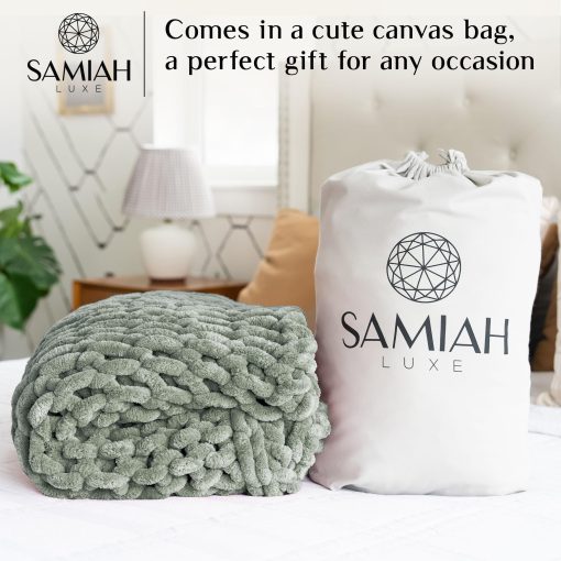 Manta de Punto Grueso SAMIAH LUXE Verde Salvia 50x60, Manta de Punto Grueso para Sofa, Manta de Punto Grueso Grande, Manta de Chenilla, Manta de Punto Grueso para Cama, Manta de Punto Grueso - Imagen 9