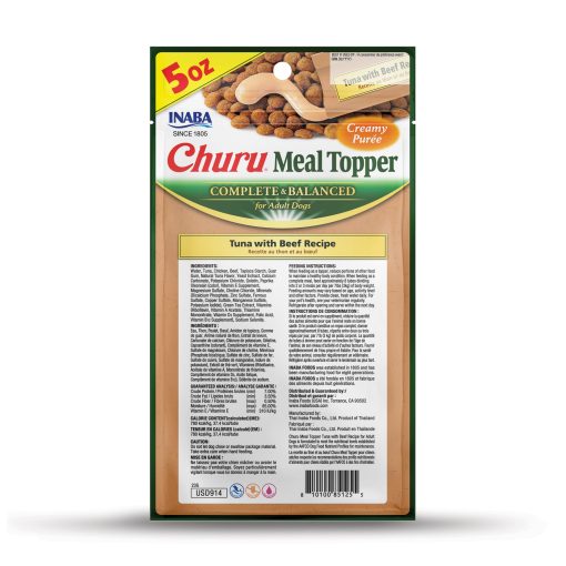 INABA Churu Meal Topper para Perros, Completo y Equilibrado, Cremoso, Comida para Perros en Pure para Lamer, Tubo de 1.69 Onzas, 9 Tubos (3 por Paquete), Receta de Atun con Carne de Res - Imagen 2