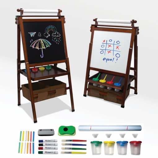 Kidloot Pizarra de arte ajustable en altura, magnetica y de doble cara, con amplio almacenamiento y suministros de arte - diseno estable y seguro para ninos de 3 a 10 anos