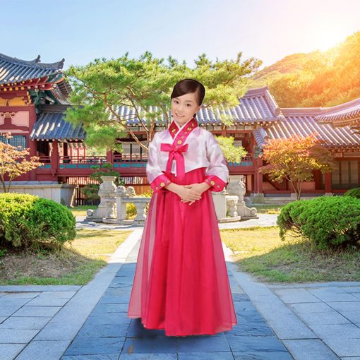 Conjunto de disfraz de vestido Hanbok coreano para ninas ninos (6-7 anos, 130 cm, purpura) - Imagen 4