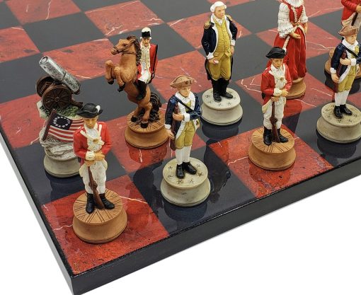 Juego de Ajedrez de la Guerra de Independencia Americana Revolucionaria con Tablero de 16" de marmol sintetico Negro y Rojo