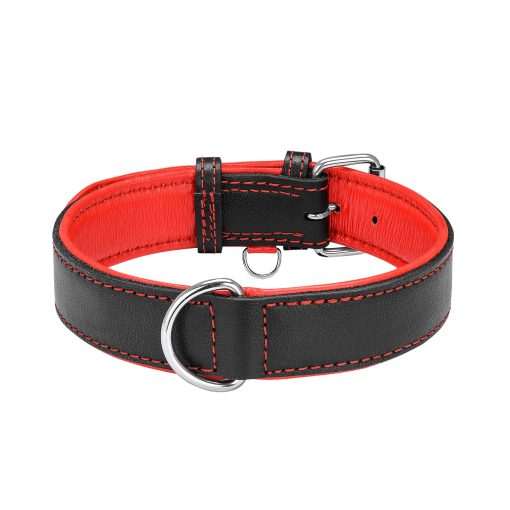 Collar Ajustable de Cuero Genuino Acolchado para Perro de Raza Pesada K-9 (XL, Negro/Hilo Rojo) - Imagen 6