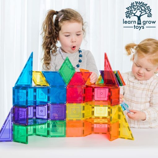 Juego de 110 piezas de azulejos magneticos Lean & Grow Toys para ninos Conjuntos de construccion de azulejos magneticos 3D Bloques de construccion Regalos educativos de STEM para ninos y ninas pequenos - Imagen 4