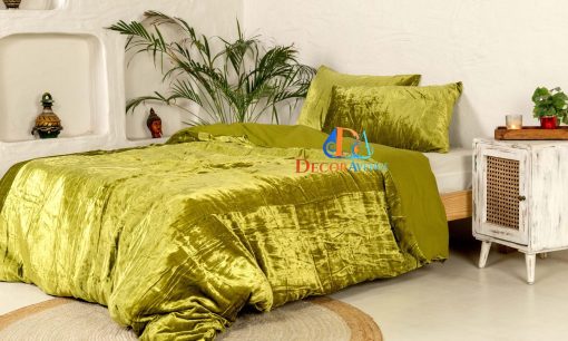 DecorAvenue Ultra-Luxe Crushed Velvet Duvet Cover, Juego de Funda de Edredon Boho, 3 Piezas (Verde, Twin 68" x 90") - Imagen 2
