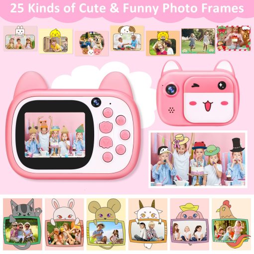 Camara de Juguete para Ninos 1080P HD Selfie Video con Tarjeta SD de 32GB, Camara Digital para Ninos, Camara para Ninos y Ninas como Regalos de Cumpleanos, Rosa - Imagen 5