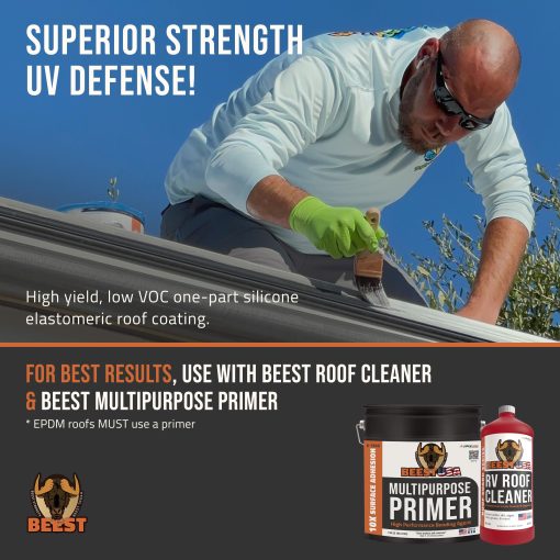Recubrimiento de Techo para RV de Silicona BEEST, 1 Galon Blanco Reductor de Temperatura Sellador de Techo para RV, Recubrimiento de Techo de Silicona para Remolques, Campistas y Metales, Sellador de Techo para RV de Goma Impermeable, Sellador de Techo TPO, EPDM - Imagen 4