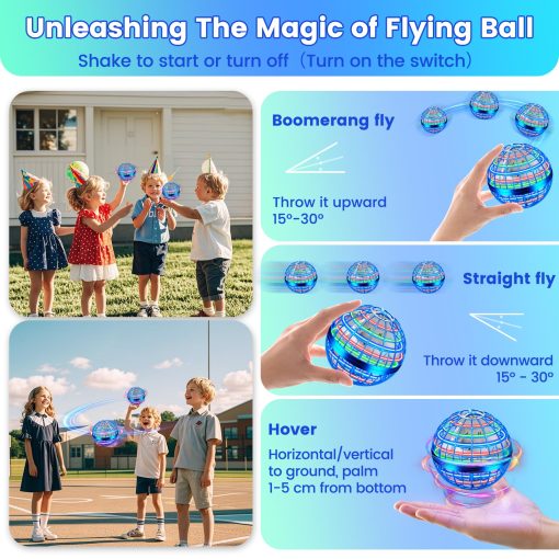 Juguete de Pelota Orb Voladora, Bola de Hover Controlada a Mano con Luces LED, Globo Boomerang Giratorio de 360?, Juguetes Geniales Mini Drone Spinner para Ninos, Regalo Ideal de Cumpleanos y Festival para Ninos y Ninas - Azul Brillante - Imagen 3