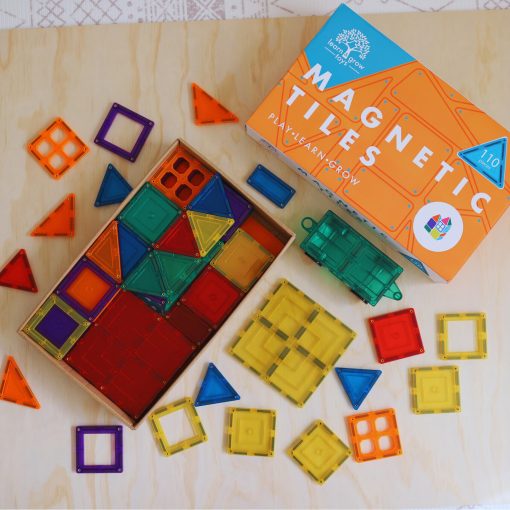 Juego de 110 piezas de azulejos magneticos Lean & Grow Toys para ninos Conjuntos de construccion de azulejos magneticos 3D Bloques de construccion Regalos educativos de STEM para ninos y ninas pequenos - Imagen 5