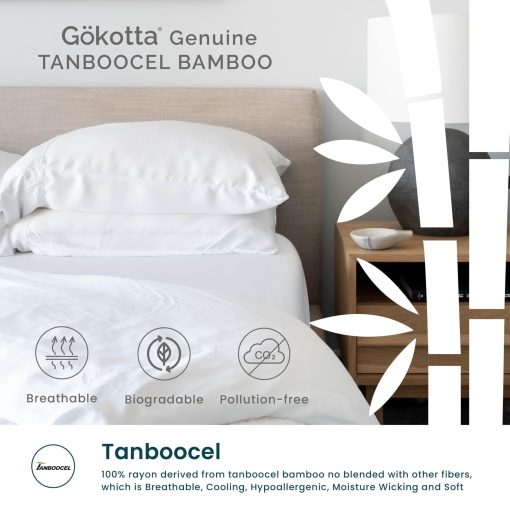 Juego de sabanas para cama Twin XL GOKOTTA de 3 piezas, 100% Rayon derivado del Bambu, Refrescante para quienes duermen con calor - Sabanas suaves y transpirables, Sabana bajera de 15" con correas elasticas en las esquinas, Azul - Imagen 5