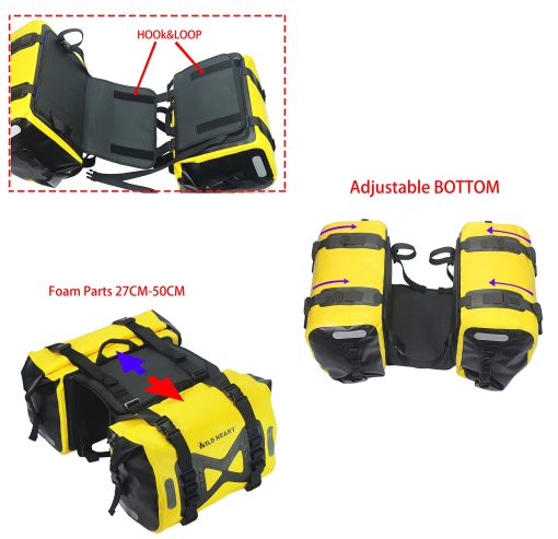 Bolsa Impermeable WILD HEART para Motocicleta, Alforja de 50L, Bolsa de Tanque, Bolsa Lateral para Motor (Amarillo) - Imagen 5