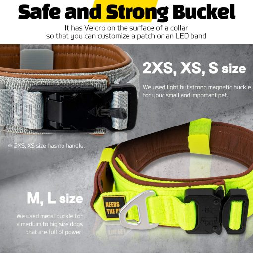 Collar Comodo, Collar acolchado de piel de vaca suave para perros de todas las razas, parche reflectante, hebilla metalica para perros grandes Mango de control facil (S, M, L) (S, Gris Claro) - Imagen 3