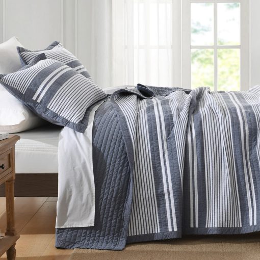 Juego de colcha de 100% algodon tamaño King, Juego de colcha King Bedding, Colcha de textura de gofre para cama King, Colcha reversible a rayas para cama ligera, 3 piezas, gris pizarra