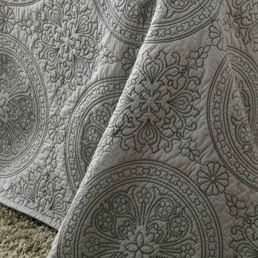 Edredon de Algodon Reversible con Bordado de Medallon de ELEGANT LIFE HOME - Queen 90 x 95 pulgadas, Gris - Imagen 9
