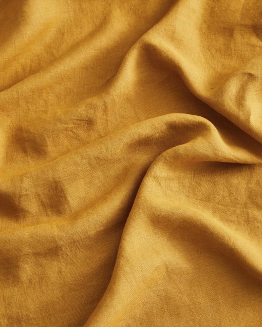 Sabana Ajustable de Lino Bed Threads - 100% Lino Frances - 170 GSM - Lujo y Ecologico - Transpirable, Duradero y Suave - Solo Sabana Ajustable Individual - Lavable a Maquina - Tamaño Reina - Curcuma - Imagen 3