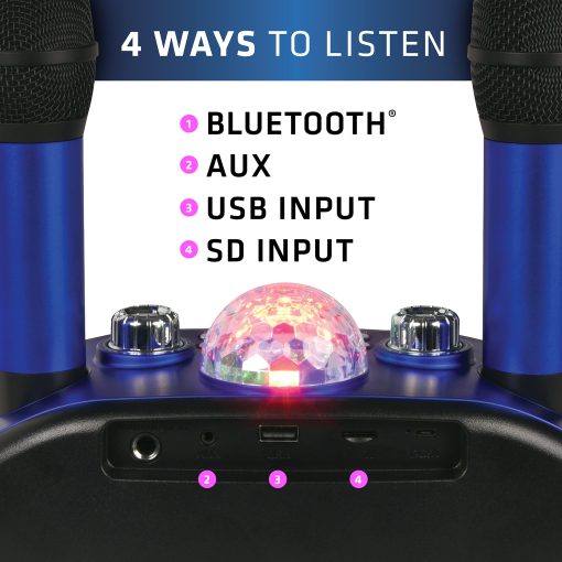 Maquina de Karaoke Singsation, Sistema Portatil Bluetooth 5.0 para Hogar para Ninos y Adultos, 2 Microfonos Inalambricos, Increibles Efectos de Sonido y Shows de Luces Disco, Luces FX, Sonido FX, Eco FX, USB y Micro SD - Imagen 7
