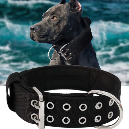 Collar para Perros Grandes - 2 en Collares Negros con Asa para Perros de Razas Extra Grandes, Collar Tactico de Nylon Resistente para Mascotas XL, la Mejor Eleccion para Pitbull Doberman Rottweiler 17"-22"