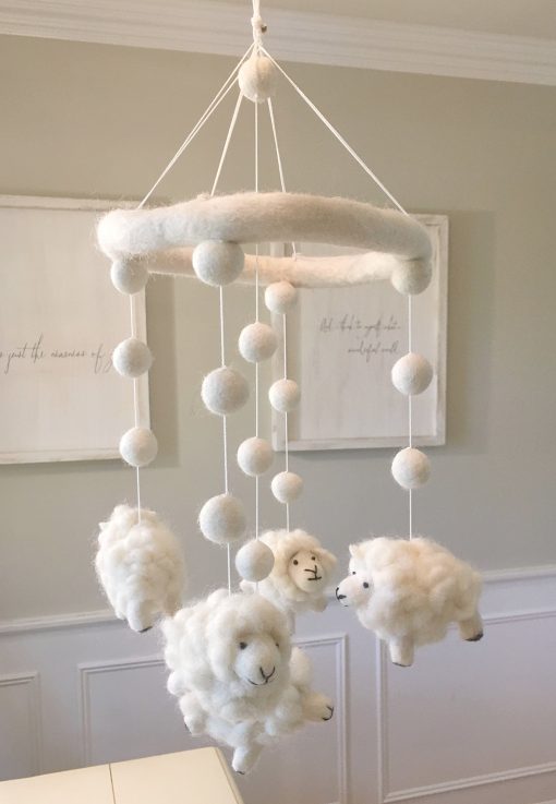 Movil de cuna de lana de oveja para la habitacion del bebe - Imagen 2