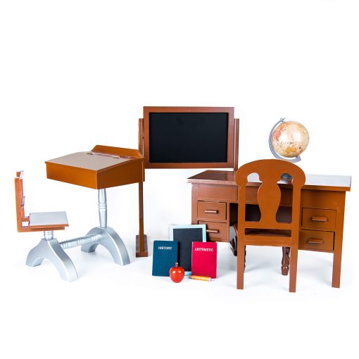 Conjunto de Muebles y Accesorios para Muñecas de 18 Pulgadas, Escritorios de Maestra y Estudiante con Libros Escolares, Pizarra, Lapiz, Globo y Mas, Compatible con Muebles para Muñecas American Girl - Imagen 3