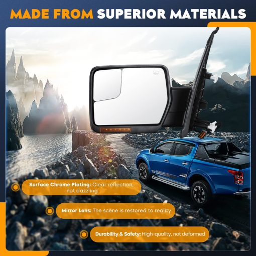 Espejos de Remolque AEagle para Ford F-150 2004 2005 2006 2007 2008 2009 2010 2011 2012 2013 2014 con Luz de Giro de Senal de Vuelta Agua Luminosa Plegado Manual Telescopico (1 Par) (AETWM006) - Imagen 7