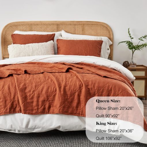 Juego de Edredon Simbolo de Victoria 100% Lino Tamano Queen-3 Piezas Colchas de Cama, Todas las Temporadas Colcha Caramelo, Relleno de Bambu Tejido Acolchado - Imagen 7