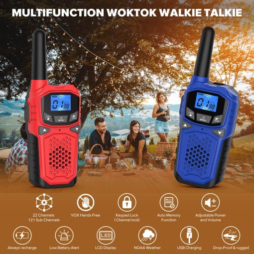 Walkie Talkies para Adultos - WokTok Radio de Largo Alcance para Camping Senderismo Accesorios de Senderismo Equipo de Camping Regalo de Navidad Cumpleanos para Ninos, Sirena de SOS, Alerta Meteorologica NOAA, 3 Radios - Imagen 3