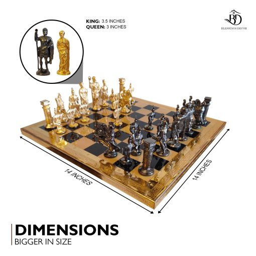 Juego de Ajedrez de Coleccion de Metal Premium de Decoracion de Bendiciones con Piezas de Ajedrez de Laton (Romano 14 X 14) - Imagen 2