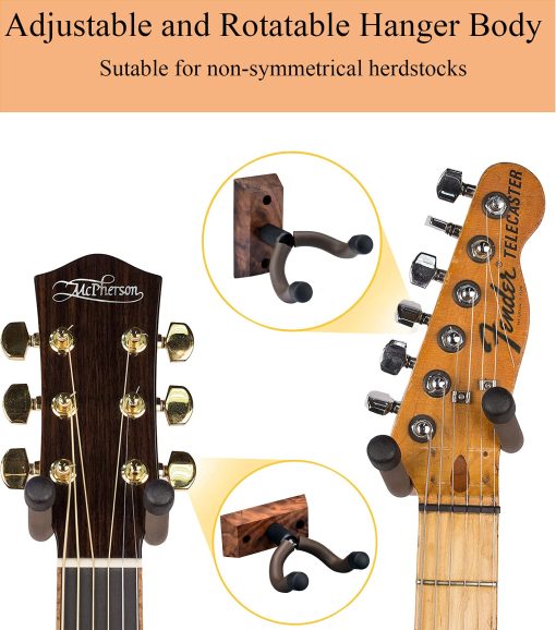Paquete de 3 Soportes de Pared para Guitarra, Montaje de Pared para Guitarra y Ukulele, Ganchos de Pared para Guitarra, Soportes, Estuche, Soporte de Pared para Guitarra de Nuez Negra, para Guitarra Acustica, Electrica, Bajo, Banjo, Mandolina, Ukulele - Imagen 5