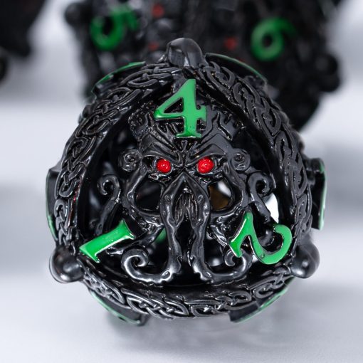 Conjunto de dados DND de metal - Diseno unico de orbe hueco redondo para un mejor lanzamiento - Conjunto de dados de metal Cthulhu geniales para juegos de rol (RPG) - Impresionante conjunto de dados de Dungeons and Dragons (Negro Verde)