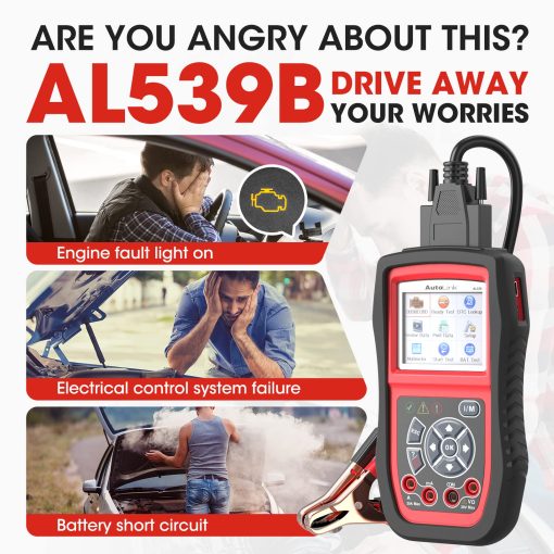 Autel AL539B Escaner OBD2, Lector de Codigos 3-en-1 Probador de Bateria Avometro para Baterias de 12 Voltios, Diagnostico Completo OBDII y Pruebas de Sistemas de Arranque y Carga - Imagen 2