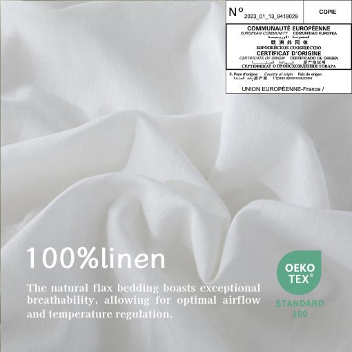 Juego de sabanas de lino EVERLY tamaño gemelo, 100% lino puro frances juego de sabanas de 3 piezas (1 sabana plana, 1 sabana ajustable, 1 funda de almohada) ideal para personas que duermen calientes, juego de ropa de cama natural a la piedra con bolsillos profundos - Blanco - Tamaño gemelo - Imagen 4