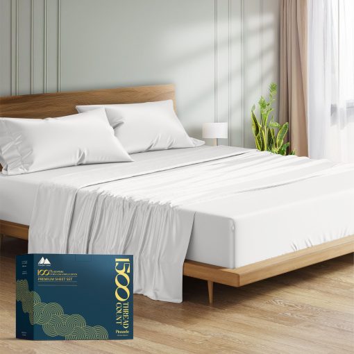 Juego de sabanas de algodon egipcio Mayfair Linen Queen Size - 1500 hilos 4 piezas Juego de sabanas Queen de algodon egipcio, tejido de saten Sabanas de lujo Queen Size, Sabanas de alto hilo, 19" Bolsillo profundo - Blanco
