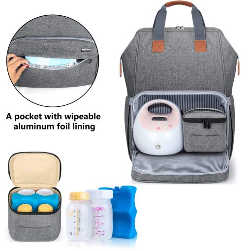 Bolso para sacaleches LUXJA con bolsa para leche materna (para cuatro botellas de leche materna de 5 onzas), mochila para sacaleches con compartimentos para la bolsa enfriadora y portatil (Adecuada para madres trabajadoras), color gris - Imagen 2