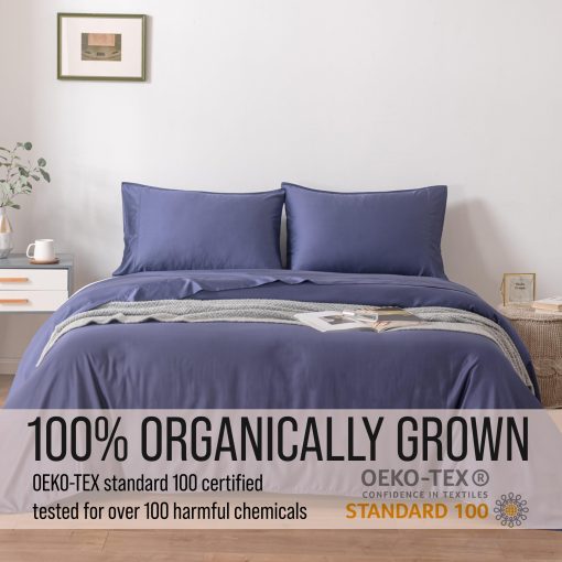 Juego de sabanas de lujo Bella Coterie Split King de bambu | Cultivado organicamente | Ultra suave | Refrigerante para los que duermen calientes | Bolsillo profundo de 18" | Viscosa hecha de bambu [Azul Crepusculo] - Imagen 5