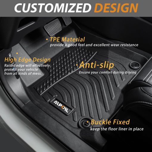 AIPOIL Tapetes para Piso y Forro de Carga Personalizados para Honda Accord/Accord Hybrid 2018-2022, Proteccion Antideslizante para Todo Clima, Juego Completo de Tapetes de Automovil, Negro - Imagen 3