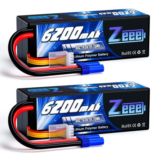 Bateria Zeee 4S Lipo 6200mAh 14.8V 80C con Carcasa Resistente y Conector EC5 para Coche Camion Tanque RC Buggy Truggy Racing Hobby (2 Paquetes)