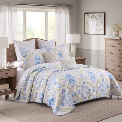 Colcha Queen Size SahSahCasa, 100% Algodon Colcha Floral Queen, Juego de Colcha Queen Edredones, Colchas Reversibles Ligeras para Cama Queen, para Todas las Estaciones, Azul/Verde, 3 Piezas - Imagen 2