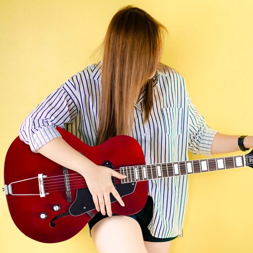 Guitarra Electrica Jazz GROTE Cuerpo Hueco Hardware Cromado Pastilla P90 (ROJA) - Imagen 9