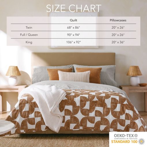 Juego de Edredon de Algodon Percale Estampado Shapes Nate Home by Nate Berkus | Ropa de Cama de Lujo Comoda - Tamano King - 1 Cubierta de Edredon/2 Fundas de Almohada, Bronce/Blanco Antiguo - Imagen 4