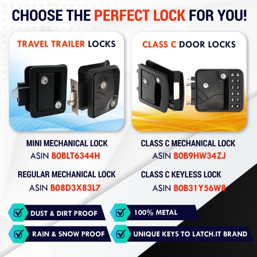 Cerrojo de puerta LATCH.IT RV Replacement | Cerrojo mecanico para puerta RV Clase C | Cerraduras de puertas de camper de metal | Pestillo de puerta RV con 2 llaves mecanicas | Cierre de puerta de camper para Clase C con agujero de 3.50" x 4.50" - Imagen 4