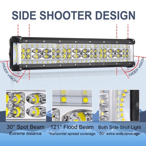 Barra de luz LED Side Shooter, Auto Power Plus 15'' 250W Quad Row Off Road Led Bar Luces de Conduccion Spot Flood Combo Luces de Niebla Led Impermeables para Camiones ATV Motocicletas Barco - Imagen 3