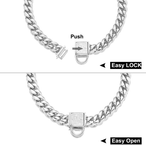 Collar de Cadena para Perro con Cierre de Circonia, Collar de 10MM de Metal Plateado de Lujo para Perro Bling Gato Collar Pequeno (10MM, 12") - Imagen 5