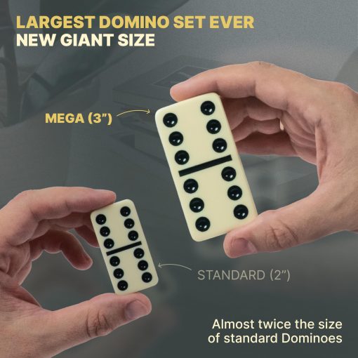 Conjunto de Mega Domino tamano Grande de 3" para Adultos y Ninos - Juegos de Mesa Clasicos de Domino Doble 6 - Set de Domino Doble Seis con 28 Fichas y Estuche de Regalo, Juegos de Mesa (MEGA) - Imagen 4