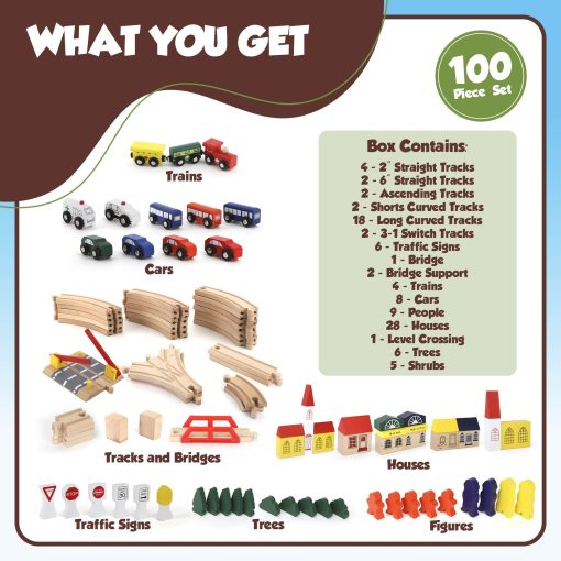 Juego de Tren de Madera Play Build, Juego Completo de Tren para Niños, Juego Interactivo y Educativo, Diseño Creativo de Vias de Tren de Madera, Calidad Premium, Edades 3+ (Conjunto de 100 Piezas) - Imagen 4