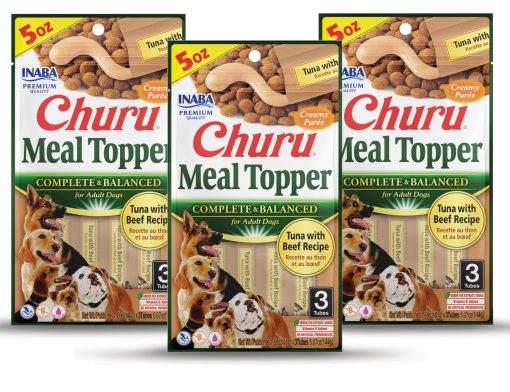 INABA Churu Meal Topper para Perros, Completo y Equilibrado, Cremoso, Comida para Perros en Pure para Lamer, Tubo de 1.69 Onzas, 9 Tubos (3 por Paquete), Receta de Atun con Carne de Res
