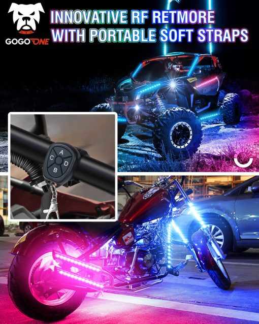 Kit de 12PCs de Tiras de Luces de LED para Motocicletas GOGOONE con Control de Senal de Giro y Freno con APP/IR/RF, Sincronizacion de Musica Multicolor RGB Iluminacion de Atmosfera Neon Resistente al Agua 12V - Imagen 3