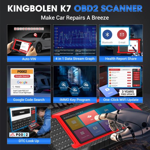 Escaner OBD2 Bluetooth KINGBOLEN K7: Actualizacion Gratuita por 3 Anos, Herramienta de Escaneo Bidireccional 2024 con Codificacion ECU, 31+ Resets, FCA AutoAuth, Reaprendizaje del Cigüenal, Prueba Activa, Escaner de Diagnostico Automotriz para Todos los Sistemas - Imagen 8
