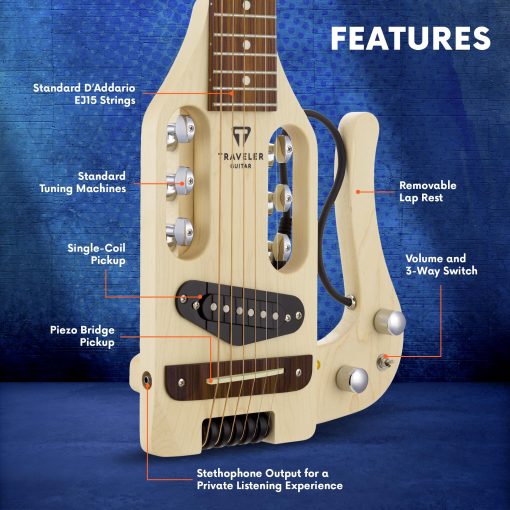 Guitarra Acustica Electrica Traveler Pro-Series de Arce | Guitarra Electrica Acustica Portatil de Escala Completa 24,75" | Guitarra de Viaje con Conector de Salida | Guitarra sin Cabeza con Funda Personalizada - Imagen 2