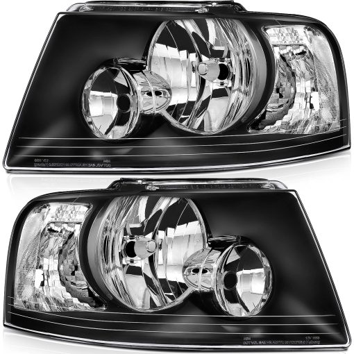 Conjunto de Faros Delanteros Para Ford Expedition 2003-2006 Carcasa Negra Reflector Claro Lente Claro Lado del Conductor y del Pasajero