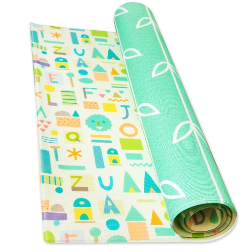Tapete de juego para cuidado de bebes (Grande, Petalos del mar - Verde) 82'' x 55'' Tapete de juego impermeable original de una sola pieza reversible y enrollable para bebes, ninos pequenos y ninos - Imagen 4